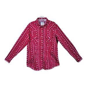 PANHANDLE ROUGH STOCK Women's L Western Shirt Pearl Snaps Red Blue White 40"